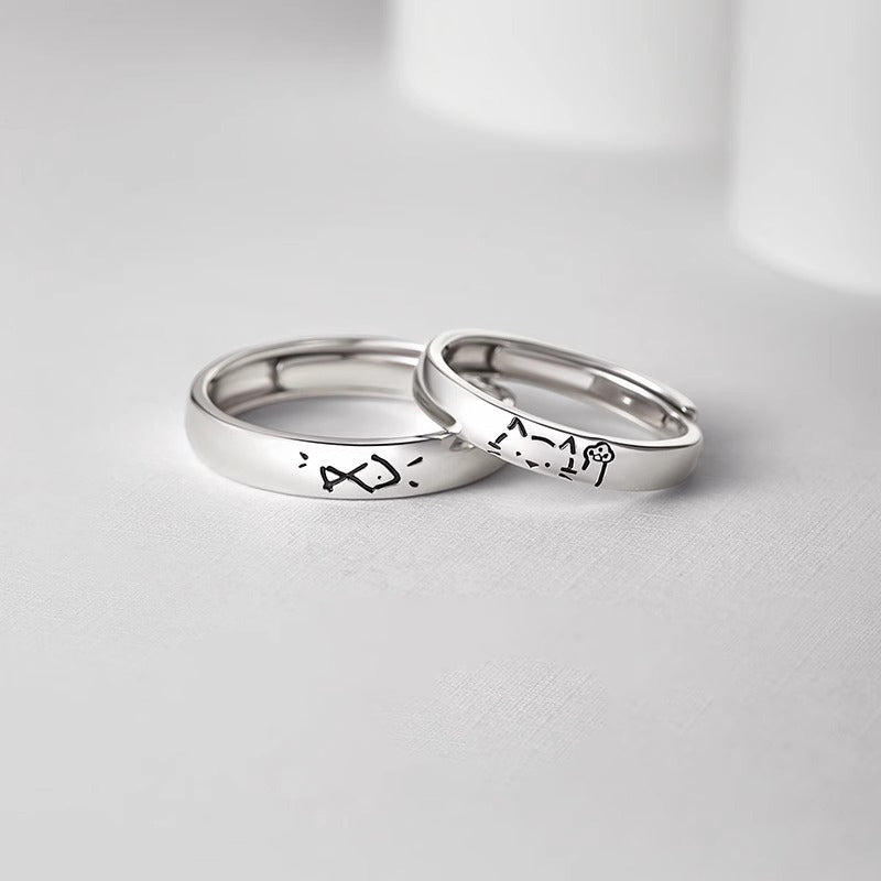 Nhẫn Đôi Bạc S925 Mèo Con Và Cá