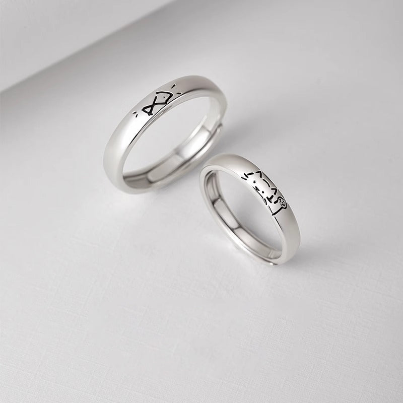 Nhẫn Đôi Bạc S925 Mèo Con Và Cá
