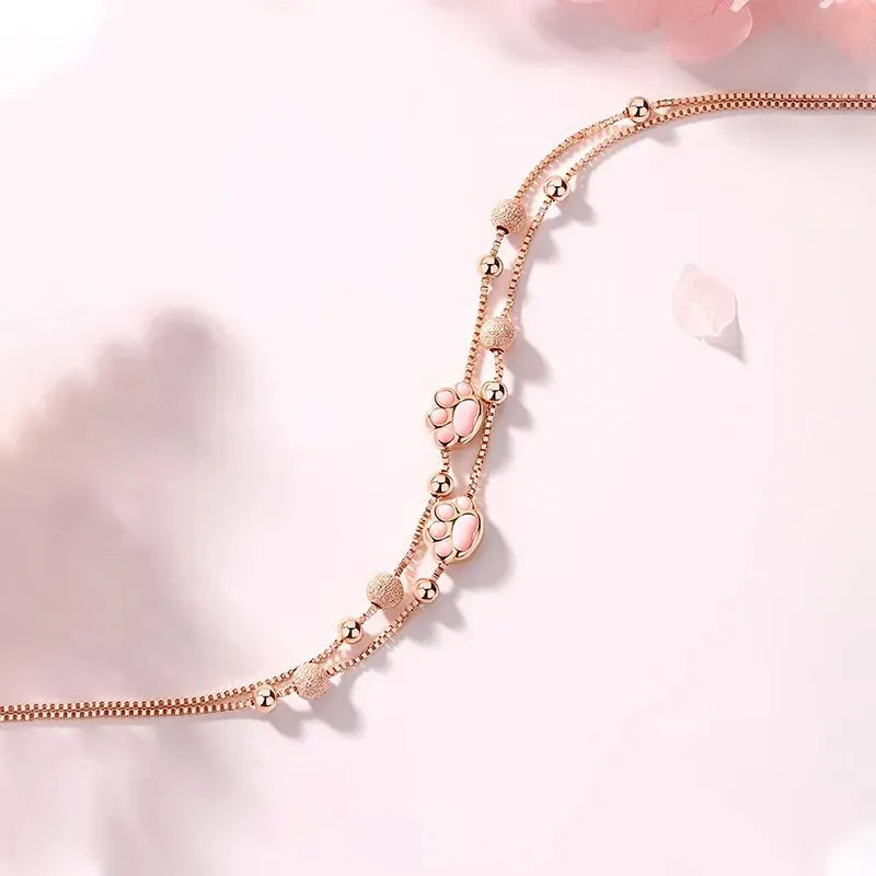 Dây Vòng Tay Bạc Hình Móng Mèo Dễ Thương