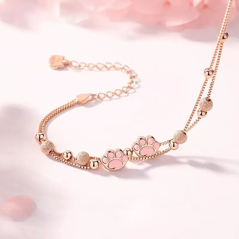 Dây Vòng Tay Bạc Hình Móng Mèo Dễ Thương