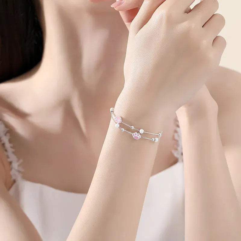 Dây Vòng Tay Bạc Hình Móng Mèo Dễ Thương