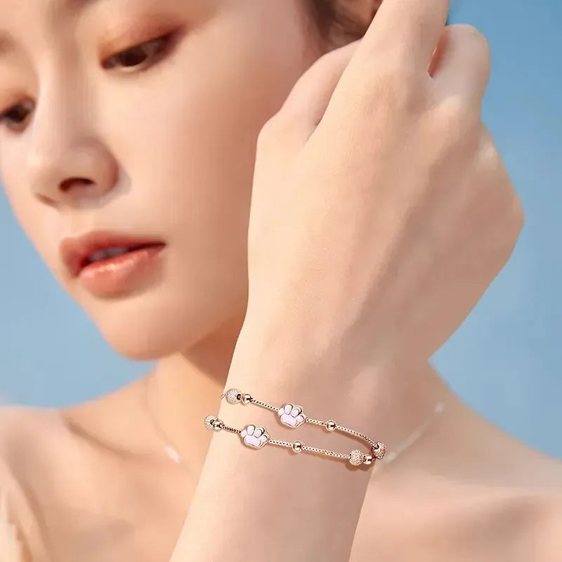 Dây Vòng Tay Bạc Hình Móng Mèo Dễ Thương