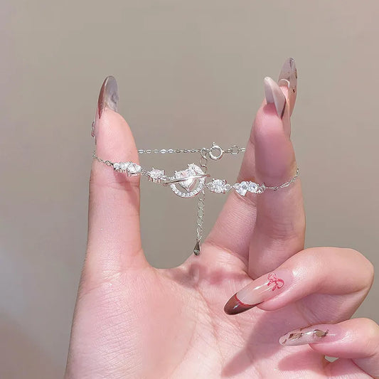 Vòng Tay Bạc Sao Và Mặt Trăng Moissanite