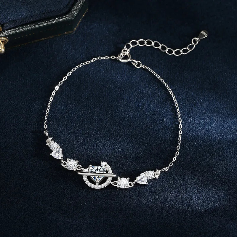 Vòng Tay Bạc Sao Và Mặt Trăng Moissanite
