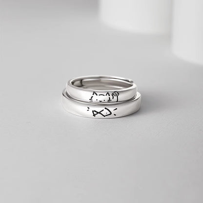 Nhẫn Đôi Bạc S925 Mèo Con Và Cá