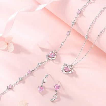 Dây Chuyền Bạc Hình Trái Tim Màu Hồng