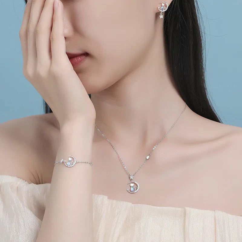Bông Tai Bạc Nữ Mèo Bóng Sao