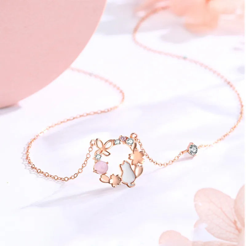 Dây Chuyền Mèo Dưới Hoa