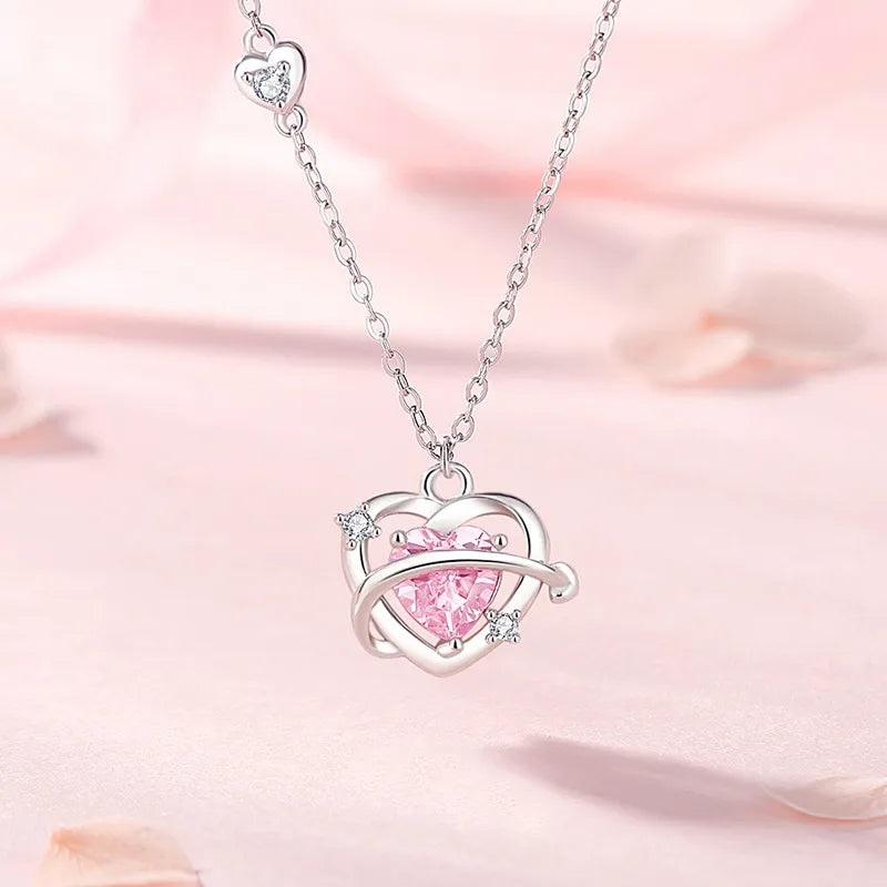 Dây Chuyền Bạc Hình Trái Tim Màu Hồng