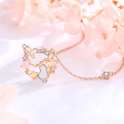 Dây Chuyền Mèo Dưới Hoa