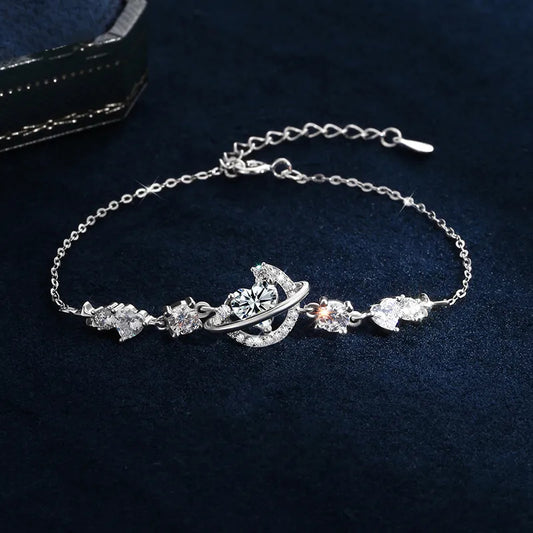 Vòng Tay Bạc Sao Và Mặt Trăng Moissanite